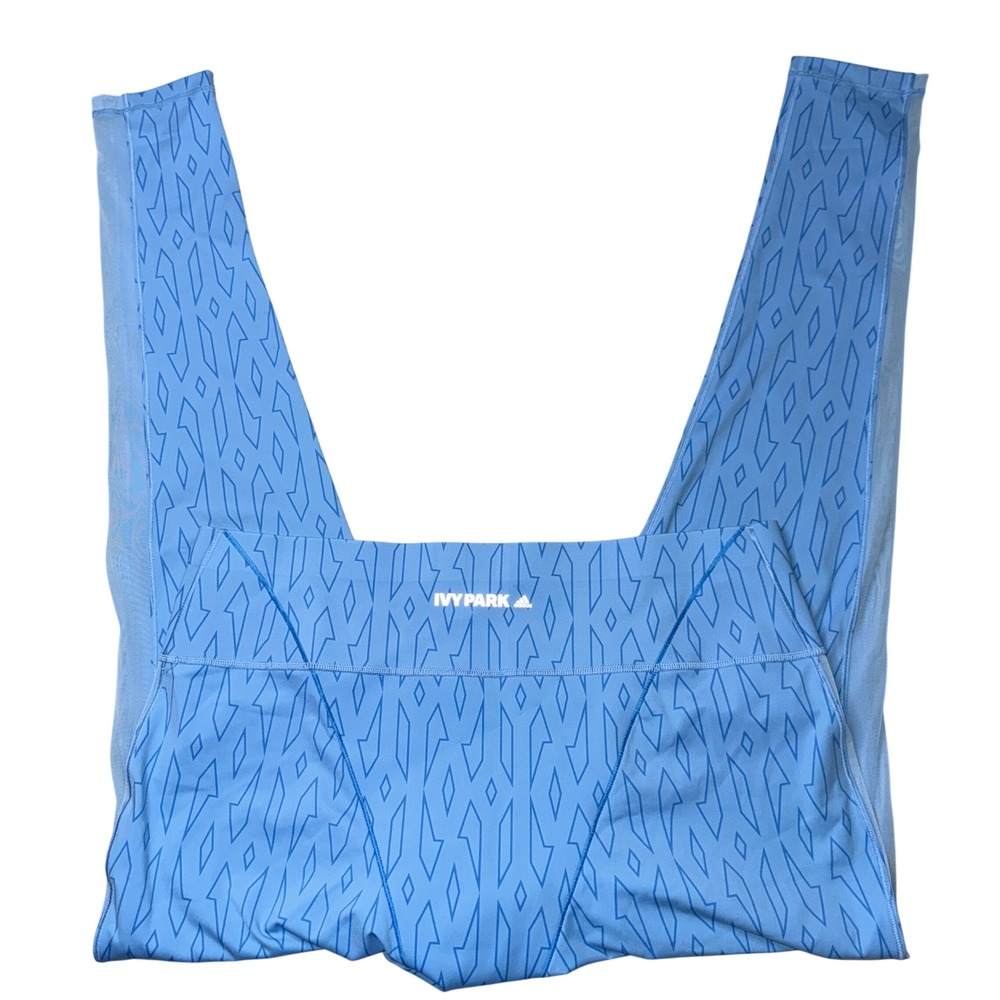 Adidas X Ivy Park Leggings 2X Blue Geometric Mesh Panel High Rise Tights